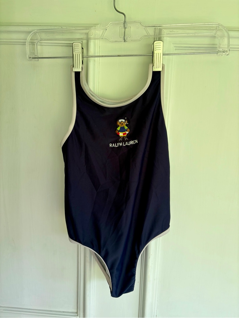 Ralph Lauren Navy Blue One-Piece Kids Swim with Bear Logo